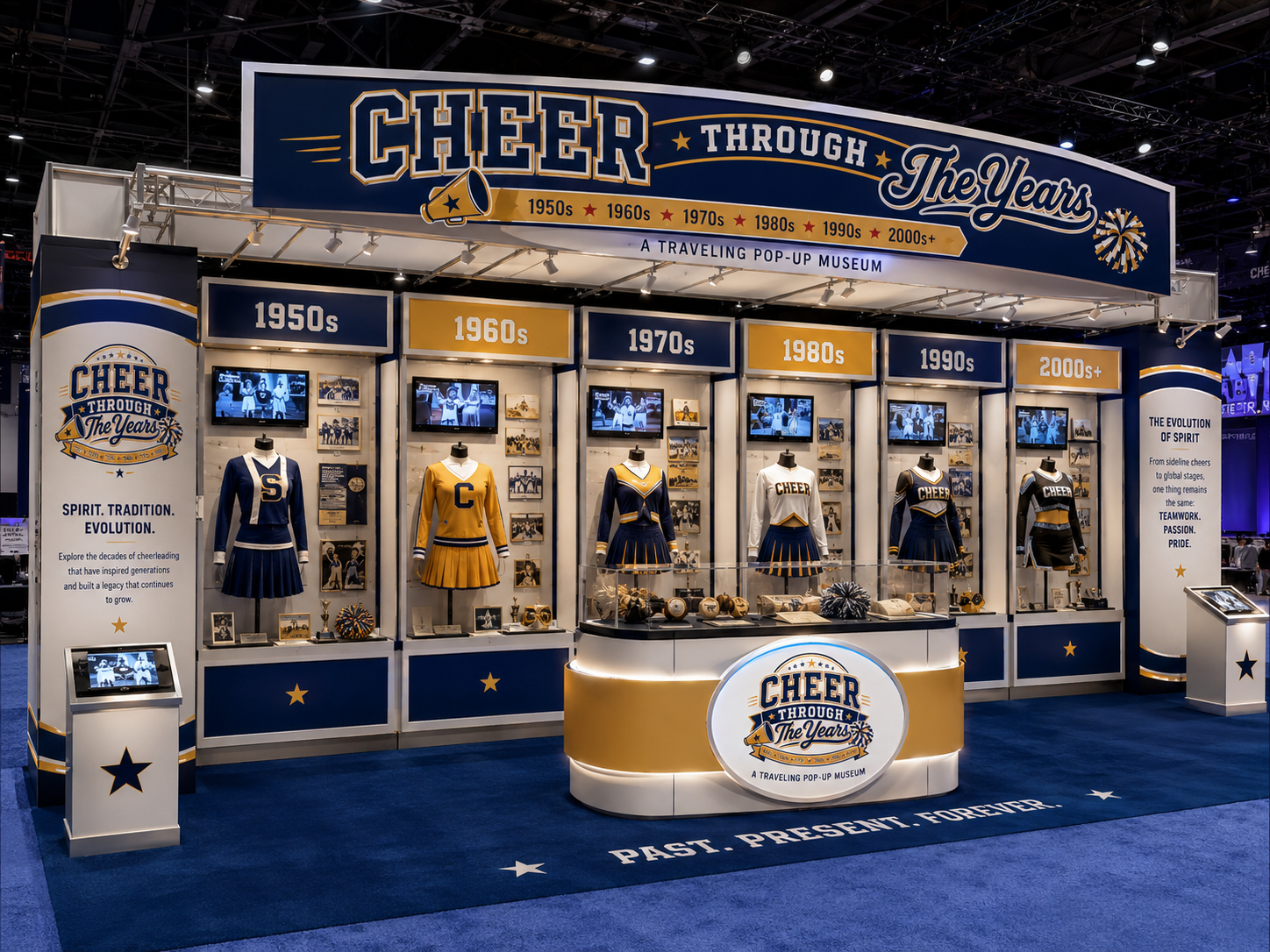 Cheer Through The Years full booth museum row concept