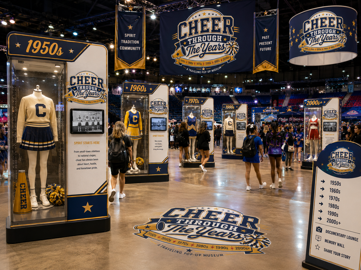Cheer Through The Years venue-wide installation concept